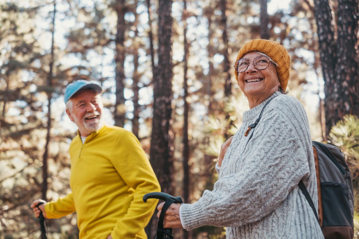 Old couple on a hike